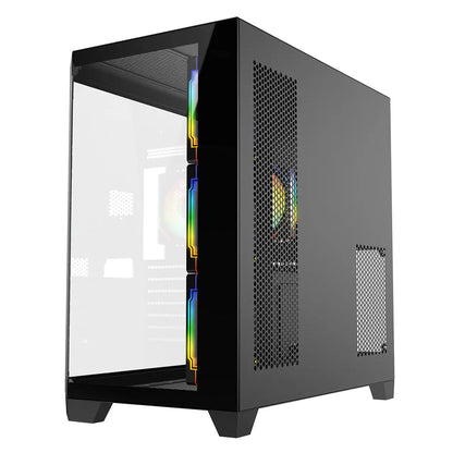 CiT DS360 Black ATX Gaming Case With Dual Chamber Panoramic Tempered Glass With 4 x CiT Pro Storm 120mm Fans and 6 Port PWM Hub CiT