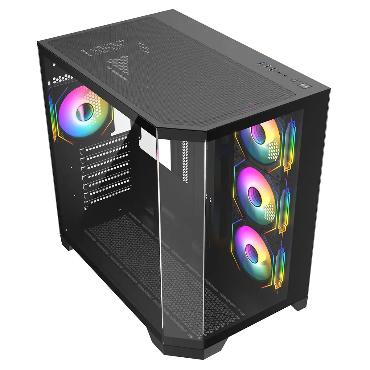 CiT DS360 Black ATX Gaming Case With Dual Chamber Panoramic Tempered Glass With 4 x CiT Pro Storm 120mm Fans and 6 Port PWM Hub CiT