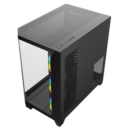 CiT DS360 Black ATX Gaming Case With Dual Chamber Panoramic Tempered Glass With 4 x CiT Pro Storm 120mm Fans and 6 Port PWM Hub CiT