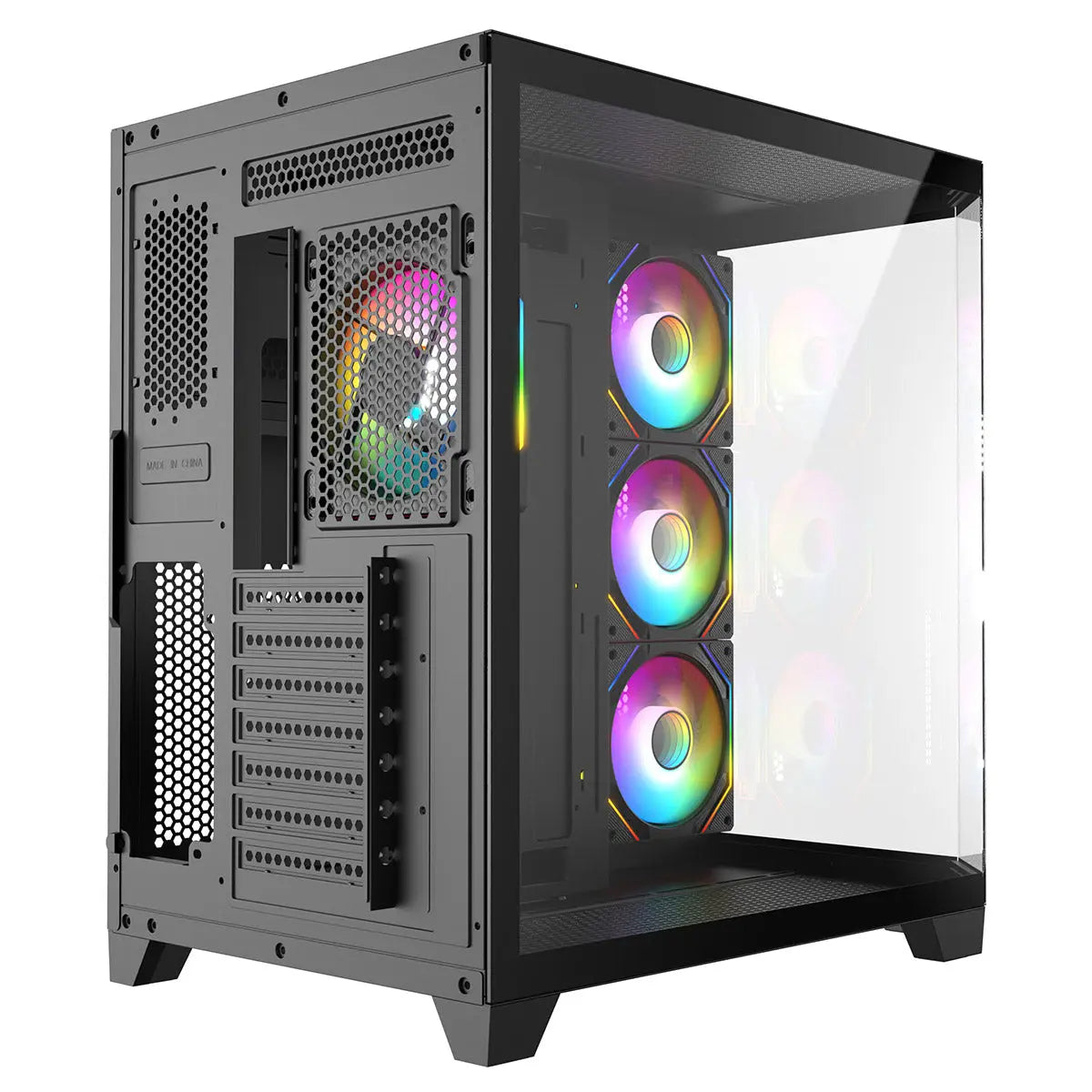 CiT DS360 Black ATX Gaming Case With Dual Chamber Panoramic Tempered Glass With 4 x CiT Pro Storm 120mm Fans and 6 Port PWM Hub CiT