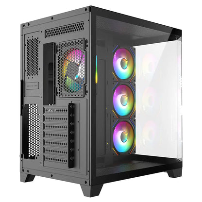 CiT DS360 Black ATX Gaming Case With Dual Chamber Panoramic Tempered Glass With 4 x CiT Pro Storm 120mm Fans and 6 Port PWM Hub CiT