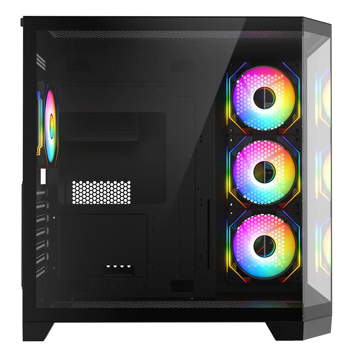 CiT DS360 Black ATX Gaming Case With Dual Chamber Panoramic Tempered Glass With 4 x CiT Pro Storm 120mm Fans and 6 Port PWM Hub CiT