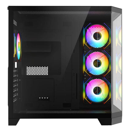 CiT DS360 Black ATX Gaming Case With Dual Chamber Panoramic Tempered Glass With 4 x CiT Pro Storm 120mm Fans and 6 Port PWM Hub CiT