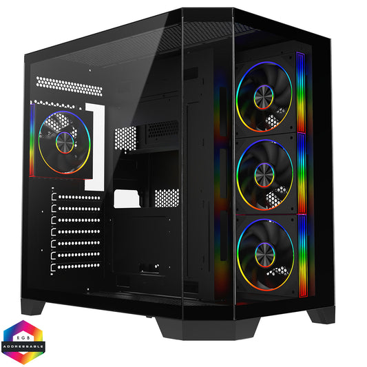 CiT DS360 Black ATX Gaming Case Dual Chamber Tempered Glass