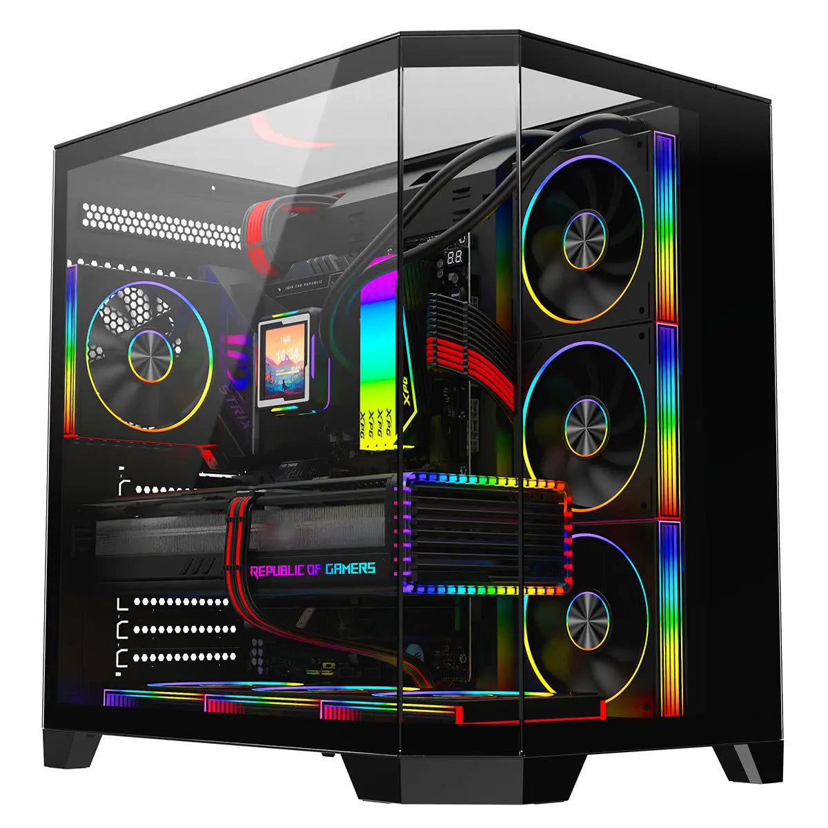 CiT DS360 PRO Black ATX Gaming Case With Dual Chamber Panoramic Tempered Glass With 4 x CiT Saturn PWM ARGB Fans and 6 Port PWM Hub