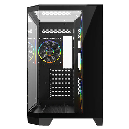 CiT DS360 PRO Black ATX Gaming Case With Dual Chamber Panoramic Tempered Glass With 4 x CiT Saturn PWM ARGB Fans and 6 Port PWM Hub CiT