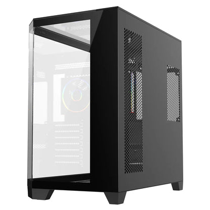 CiT DS360 PRO Black ATX Gaming Case With Dual Chamber Panoramic Tempered Glass With 4 x CiT Saturn PWM ARGB Fans and 6 Port PWM Hub