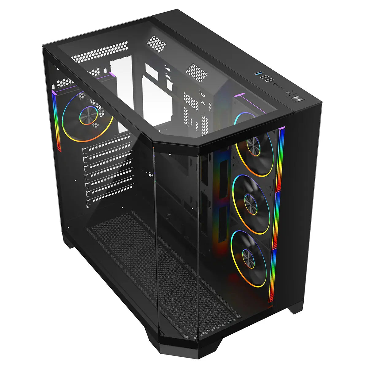 CiT DS360 PRO Black ATX Gaming Case With Dual Chamber Panoramic Tempered Glass With 4 x CiT Saturn PWM ARGB Fans and 6 Port PWM Hub CiT