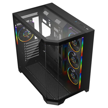 CiT DS360 PRO Black ATX Gaming Case With Dual Chamber Panoramic Tempered Glass With 4 x CiT Saturn PWM ARGB Fans and 6 Port PWM Hub CiT
