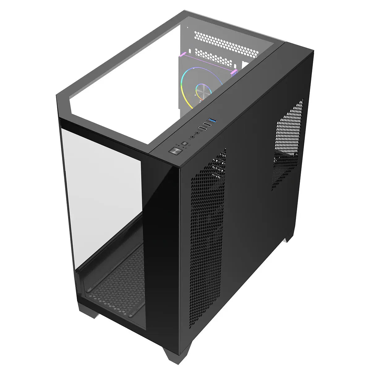 CiT DS360 PRO Black ATX Gaming Case With Dual Chamber Panoramic Tempered Glass With 4 x CiT Saturn PWM ARGB Fans and 6 Port PWM Hub CiT