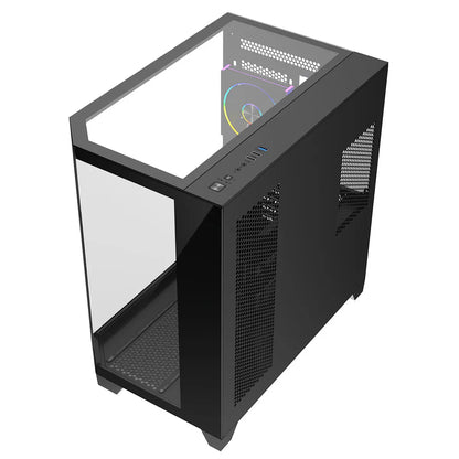 CiT DS360 PRO Black ATX Gaming Case With Dual Chamber Panoramic Tempered Glass With 4 x CiT Saturn PWM ARGB Fans and 6 Port PWM Hub CiT