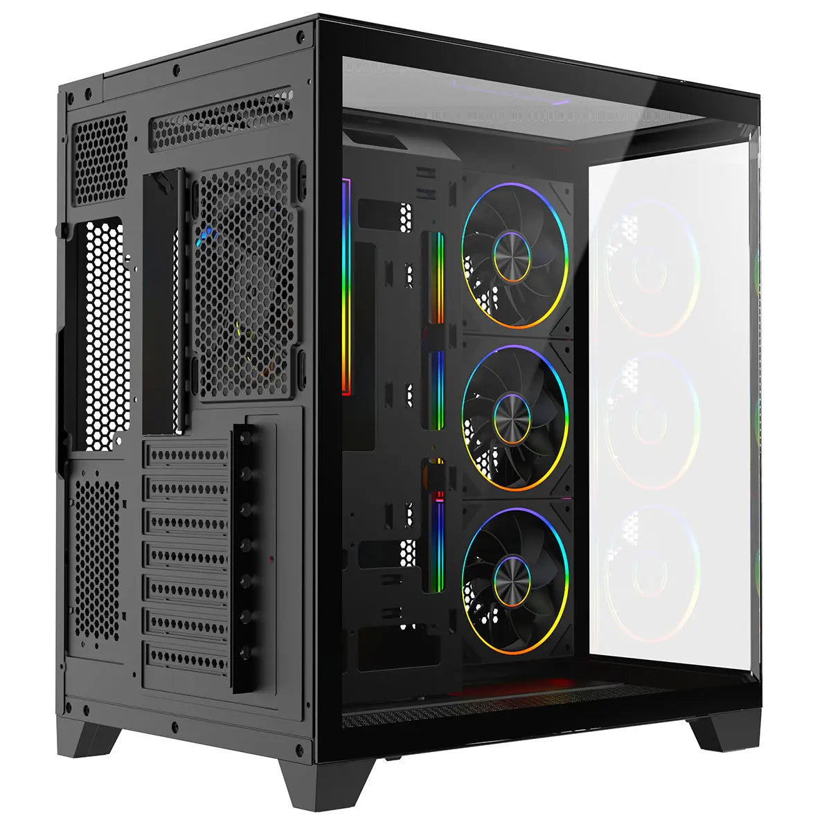CiT DS360 PRO Black ATX Gaming Case With Dual Chamber Panoramic Tempered Glass With 4 x CiT Saturn PWM ARGB Fans and 6 Port PWM Hub CiT