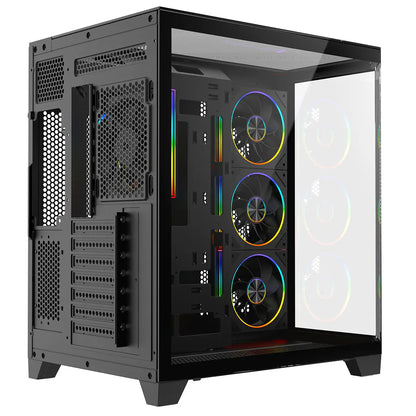 CiT DS360 PRO Black ATX Gaming Case With Dual Chamber Panoramic Tempered Glass With 4 x CiT Saturn PWM ARGB Fans and 6 Port PWM Hub CiT