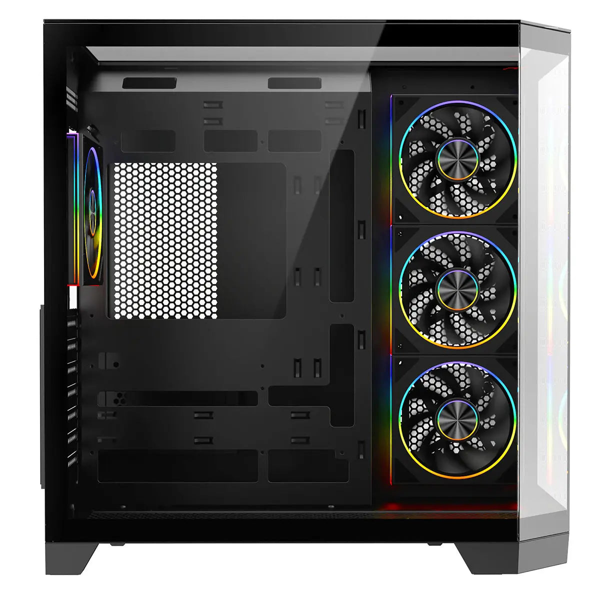 CiT DS360 PRO Black ATX Gaming Case With Dual Chamber Panoramic Tempered Glass With 4 x CiT Saturn PWM ARGB Fans and 6 Port PWM Hub CiT