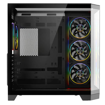 CiT DS360 PRO Black ATX Gaming Case With Dual Chamber Panoramic Tempered Glass With 4 x CiT Saturn PWM ARGB Fans and 6 Port PWM Hub CiT