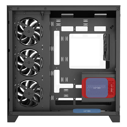 CiT DS360 PRO Black ATX Gaming Case With Dual Chamber Panoramic Tempered Glass With 4 x CiT Saturn PWM ARGB Fans and 6 Port PWM Hub
