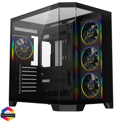 CiT DS360 PRO Black ATX Gaming Case With Dual Chamber Panoramic Tempered Glass With 4 x CiT Saturn PWM ARGB Fans and 6 Port PWM Hub CiT