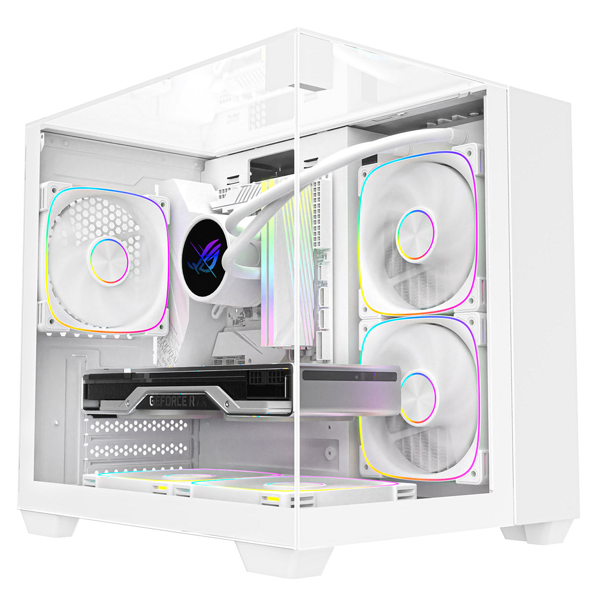 CiT Eclipse Mini White Micro-ATX Gaming Case With Three-Sided Tempered Glass and 3 x 120mm PWM ARGB Fans With 6-Port Hub Included - Destello