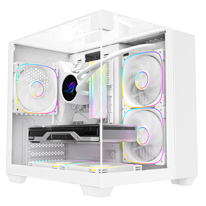 CiT Eclipse Mini White Micro-ATX Gaming Case With Three-Sided Tempered Glass and 3 x 120mm PWM ARGB Fans With 6-Port Hub Included - Destello