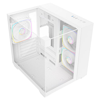 CiT Eclipse Mini White Micro-ATX Gaming Case With Three-Sided Tempered Glass and 3 x 120mm PWM ARGB Fans With 6-Port Hub Included