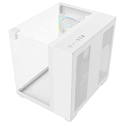 CiT Eclipse Mini White Micro-ATX Gaming Case With Three-Sided Tempered Glass and 3 x 120mm PWM ARGB Fans With 6-Port Hub Included - Destello