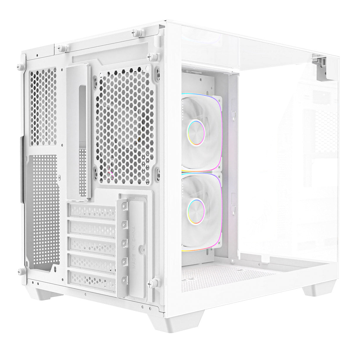 CiT Eclipse Mini White Micro-ATX Gaming Case With Three-Sided Tempered Glass and 3 x 120mm PWM ARGB Fans With 6-Port Hub Included - Destello