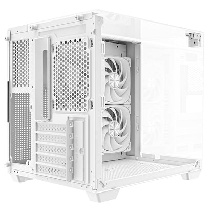 CiT Eclipse Mini White Micro-ATX Gaming Case With Three-Sided Tempered Glass and 3 x 120mm PWM ARGB Fans With 6-Port Hub Included - Destello