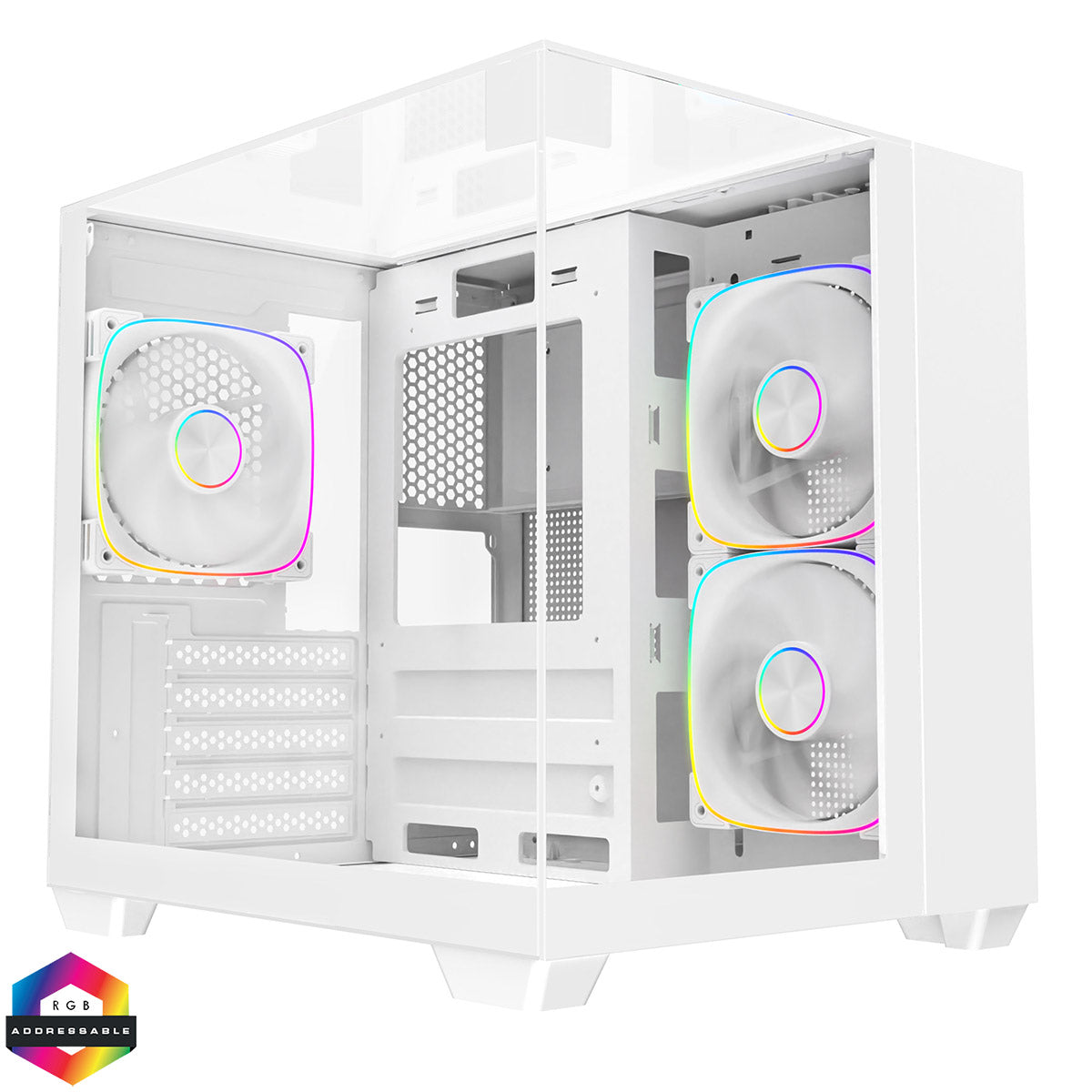 CiT Eclipse Mini White Micro-ATX Gaming Case With Three-Sided Tempered Glass and 3 x 120mm PWM ARGB Fans With 6-Port Hub Included - Destello