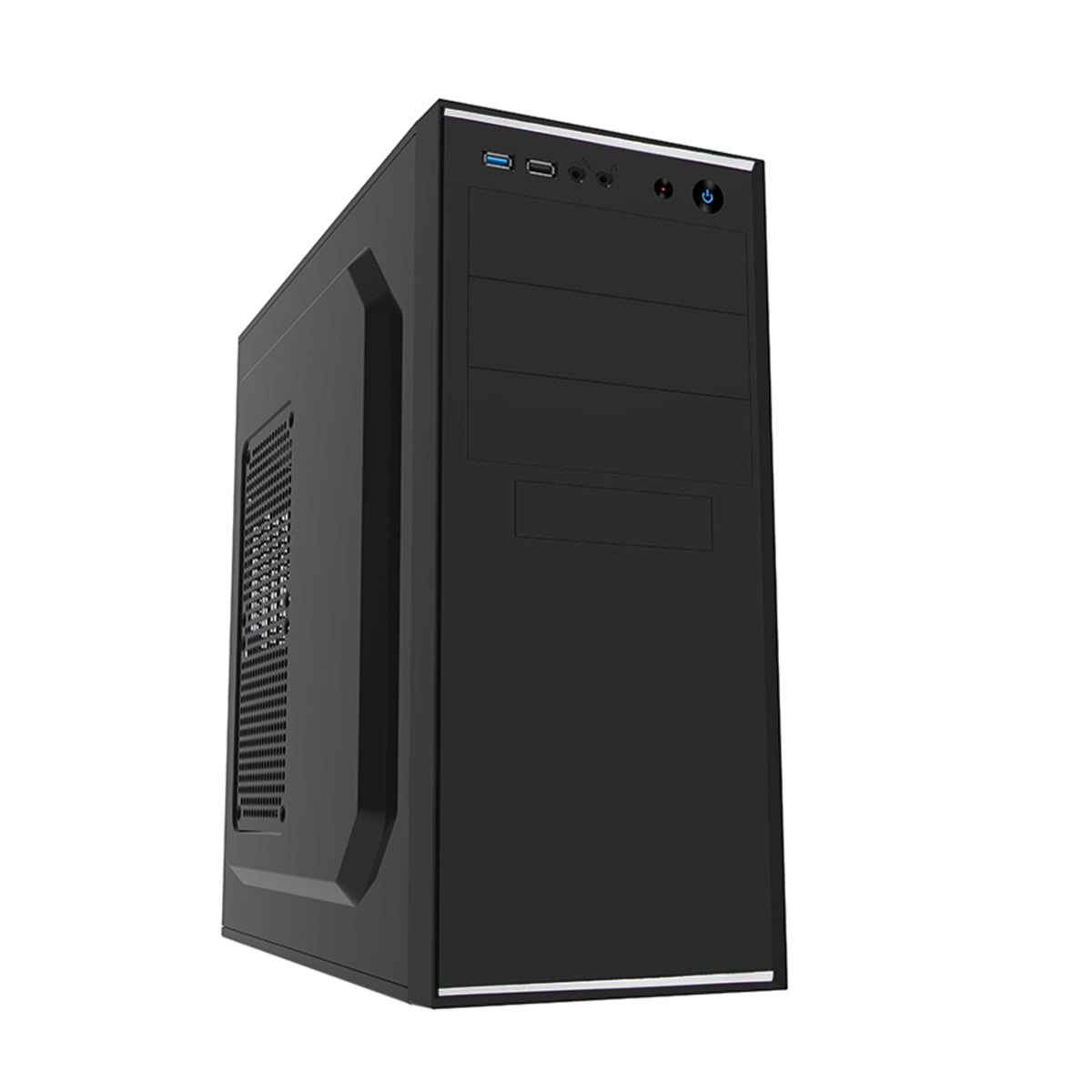CiT Jet Stream Black Mid-Tower Case With Silver Stripe 500W PSU