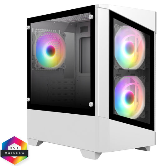 CiT Level 1 White Micro-ATX Gaming Case 3x RGB Fans Glass
