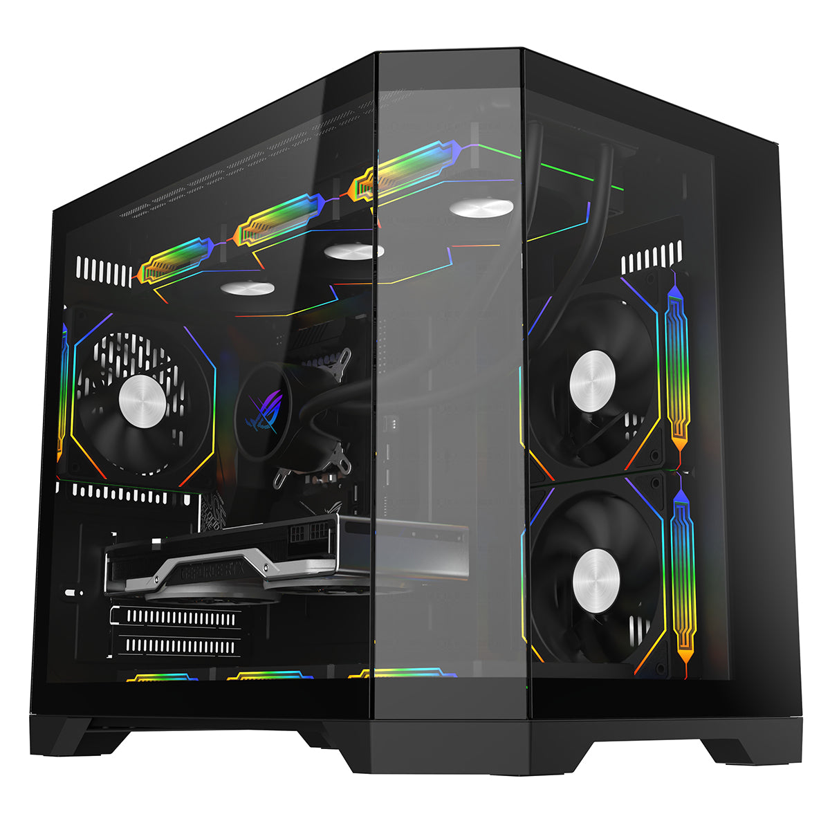 CiT Mars Black Micro-ATX Gaming Case With Dual Chamber Panoramic Tempered Glass With 3 x 120mm CiT Eclipse Infinity ARGB Fans