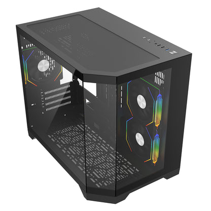 CiT Mars Black Micro-ATX Gaming Case With Dual Chamber Panoramic Tempered Glass With 3 x 120mm CiT Eclipse Infinity ARGB Fans