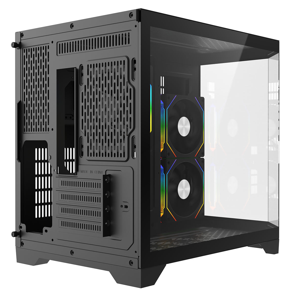 CiT Mars Black Micro-ATX Gaming Case With Dual Chamber Panoramic Tempered Glass With 3 x 120mm CiT Eclipse Infinity ARGB Fans