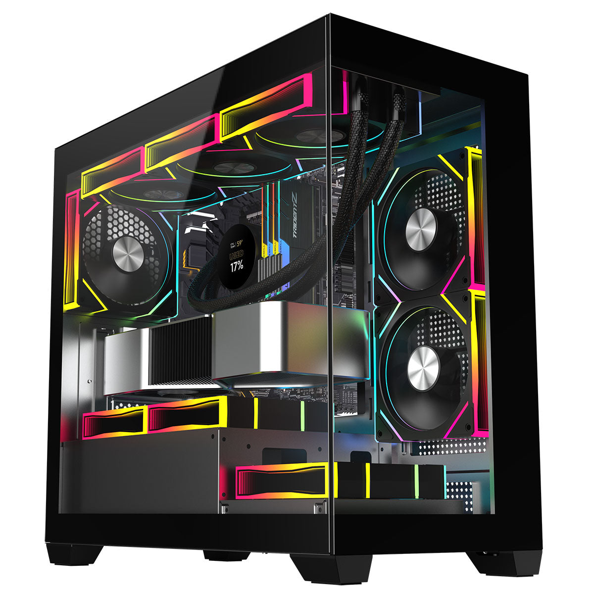 CiT Mercury Black Micro-ATX Gaming Case With Two-Sided Tempered Glass and Power Supply Shroud With 3 x 120mm Infinity PWM ARGB Fans