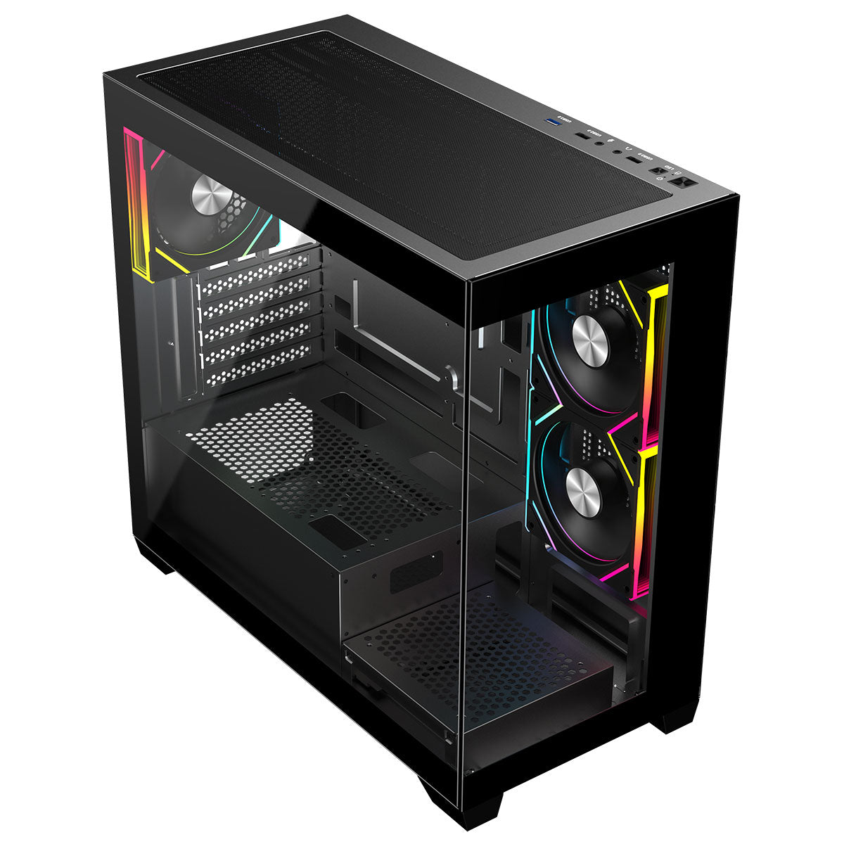 CiT Mercury Black Micro-ATX Gaming Case With Two-Sided Tempered Glass and Power Supply Shroud With 3 x 120mm Infinity PWM ARGB Fans CiT