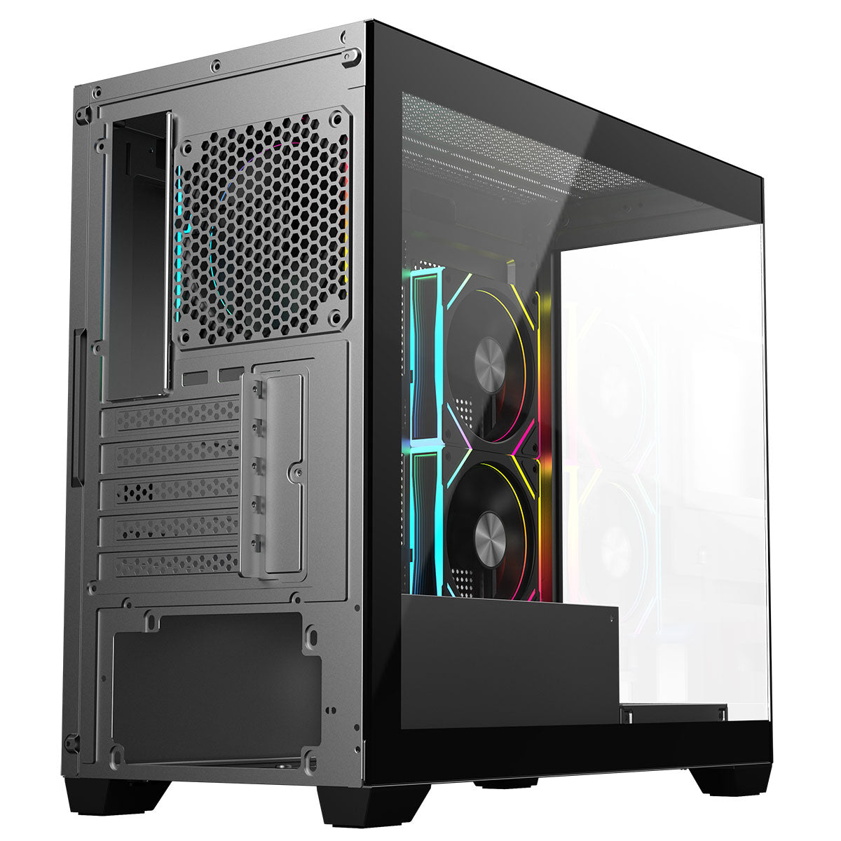CiT Mercury Black Micro-ATX Gaming Case With Two-Sided Tempered Glass and Power Supply Shroud With 3 x 120mm Infinity PWM ARGB Fans CiT