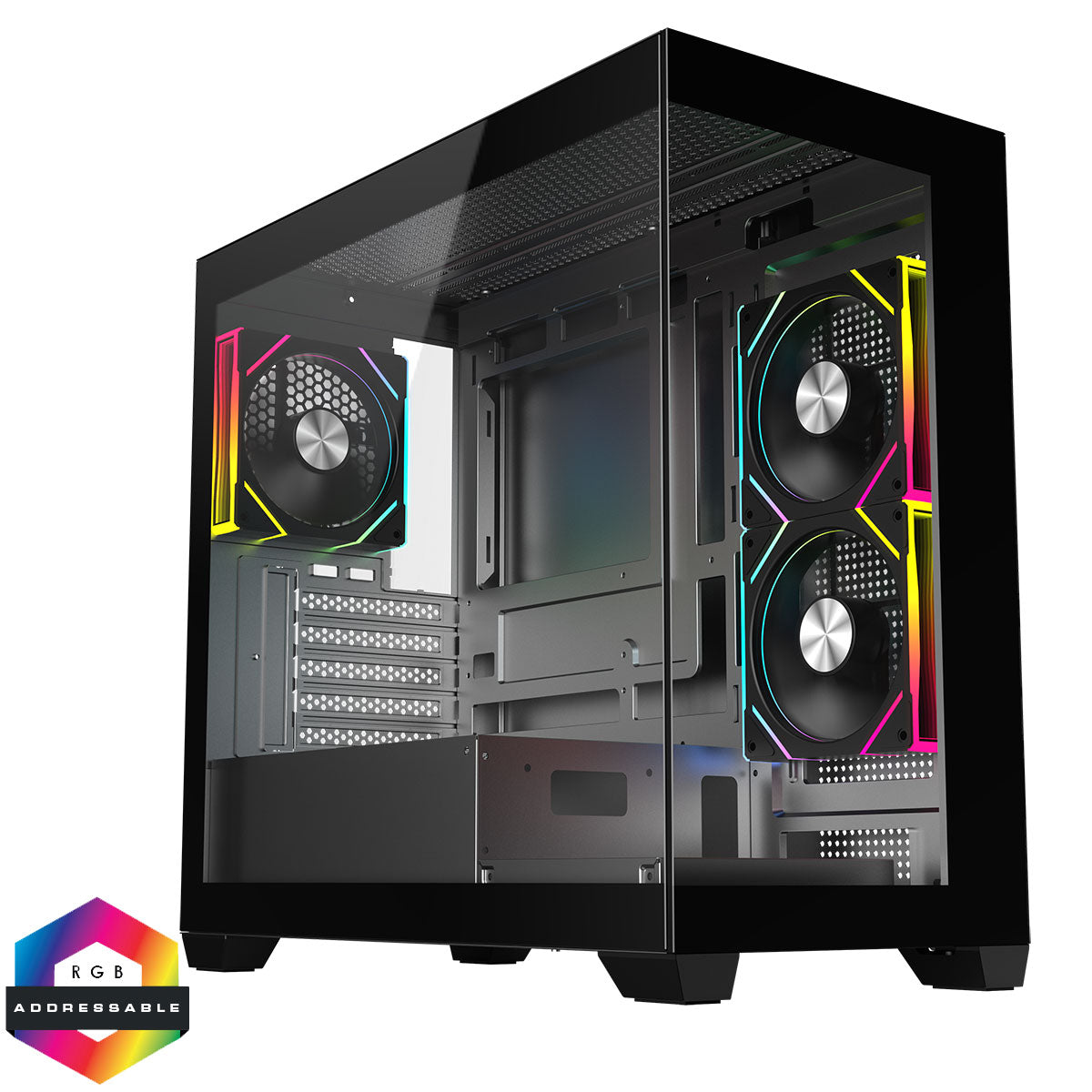 CiT Mercury Black Micro-ATX Gaming Case With Two-Sided Tempered Glass and Power Supply Shroud With 3 x 120mm Infinity PWM ARGB Fans CiT