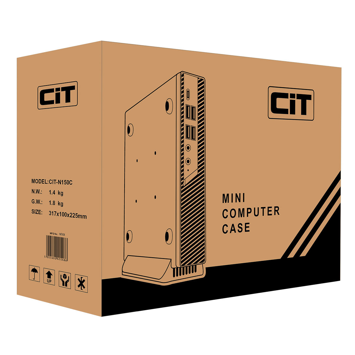 CiT N150C 1 Litre USB Type C Ultra-Thin Mini-ITX Computer Case With 120W Laptop Adpater CPU Cooler WIFI Antenna 5cm Included - Destello