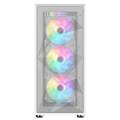 CiT Phantom XL White E-ATX Gaming Case with Crinkled Metal Mesh Front Tinted Tempered Glass Side 6 x Inner-Ring ARGB Fans 6-Port Hub CiT