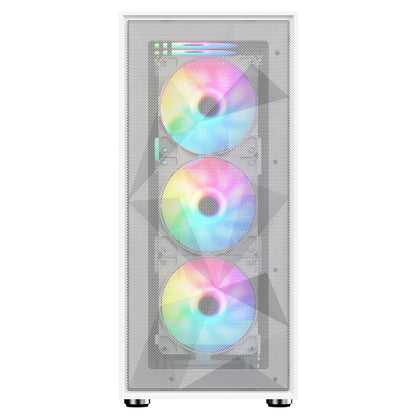 CiT Phantom XL White E-ATX Gaming Case with Crinkled Metal Mesh Front Tinted Tempered Glass Side 6 x Inner-Ring ARGB Fans 6-Port Hub