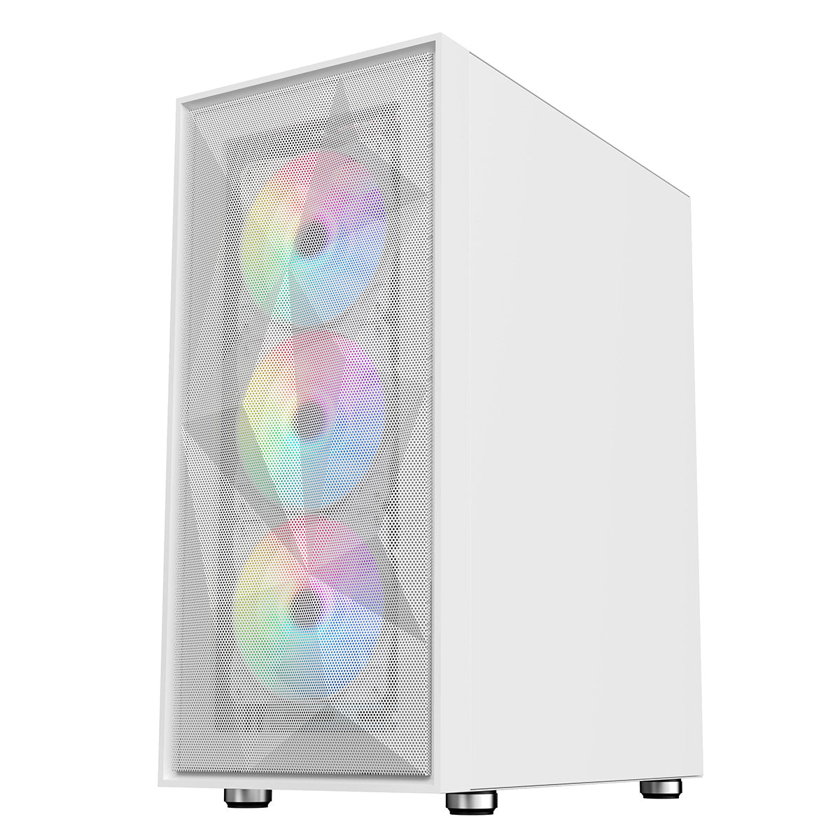 CiT Phantom XL White E-ATX Gaming Case with Crinkled Metal Mesh Front Tinted Tempered Glass Side 6 x Inner-Ring ARGB Fans 6-Port Hub CiT