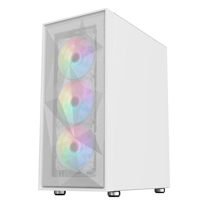 CiT Phantom XL White E-ATX Gaming Case with Crinkled Metal Mesh Front Tinted Tempered Glass Side 6 x Inner-Ring ARGB Fans 6-Port Hub CiT