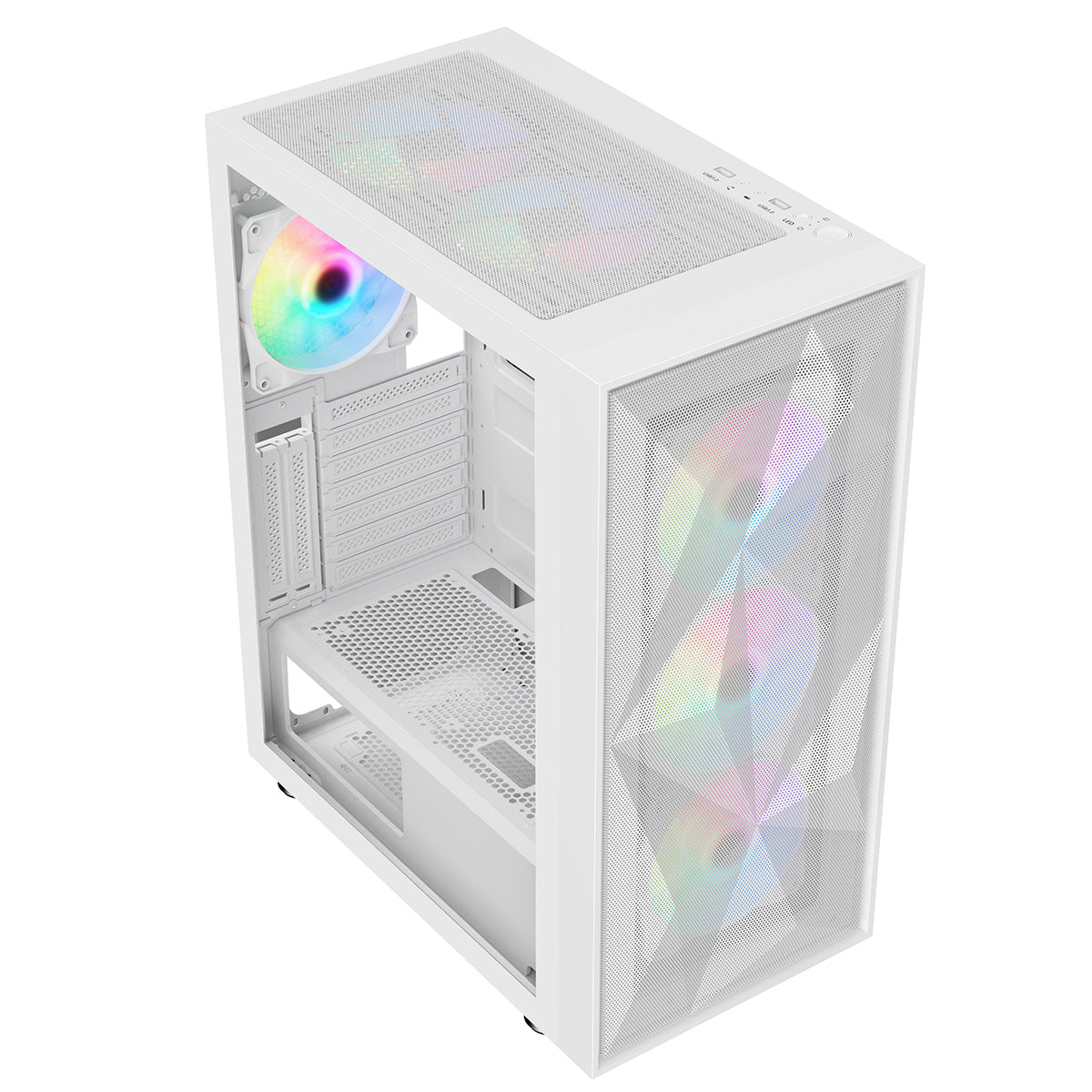 CiT Phantom XL White E-ATX Gaming Case with Crinkled Metal Mesh Front Tinted Tempered Glass Side 6 x Inner-Ring ARGB Fans 6-Port Hub CiT