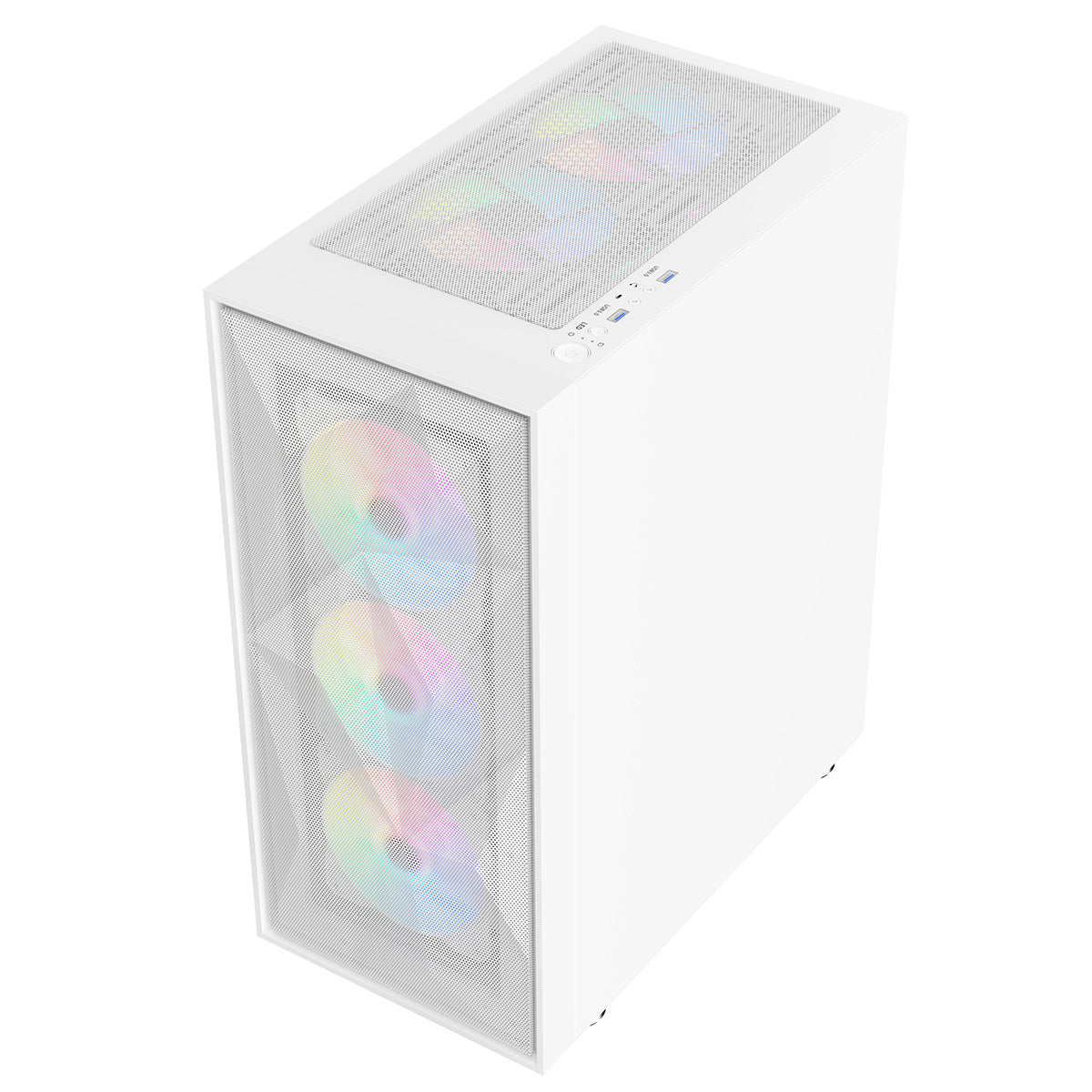 CiT Phantom XL White E-ATX Gaming Case with Crinkled Metal Mesh Front Tinted Tempered Glass Side 6 x Inner-Ring ARGB Fans 6-Port Hub CiT