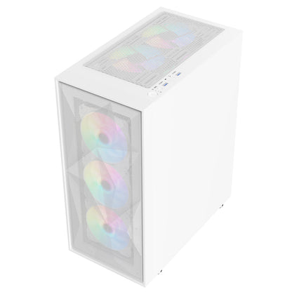 CiT Phantom XL White E-ATX Gaming Case with Crinkled Metal Mesh Front Tinted Tempered Glass Side 6 x Inner-Ring ARGB Fans 6-Port Hub CiT