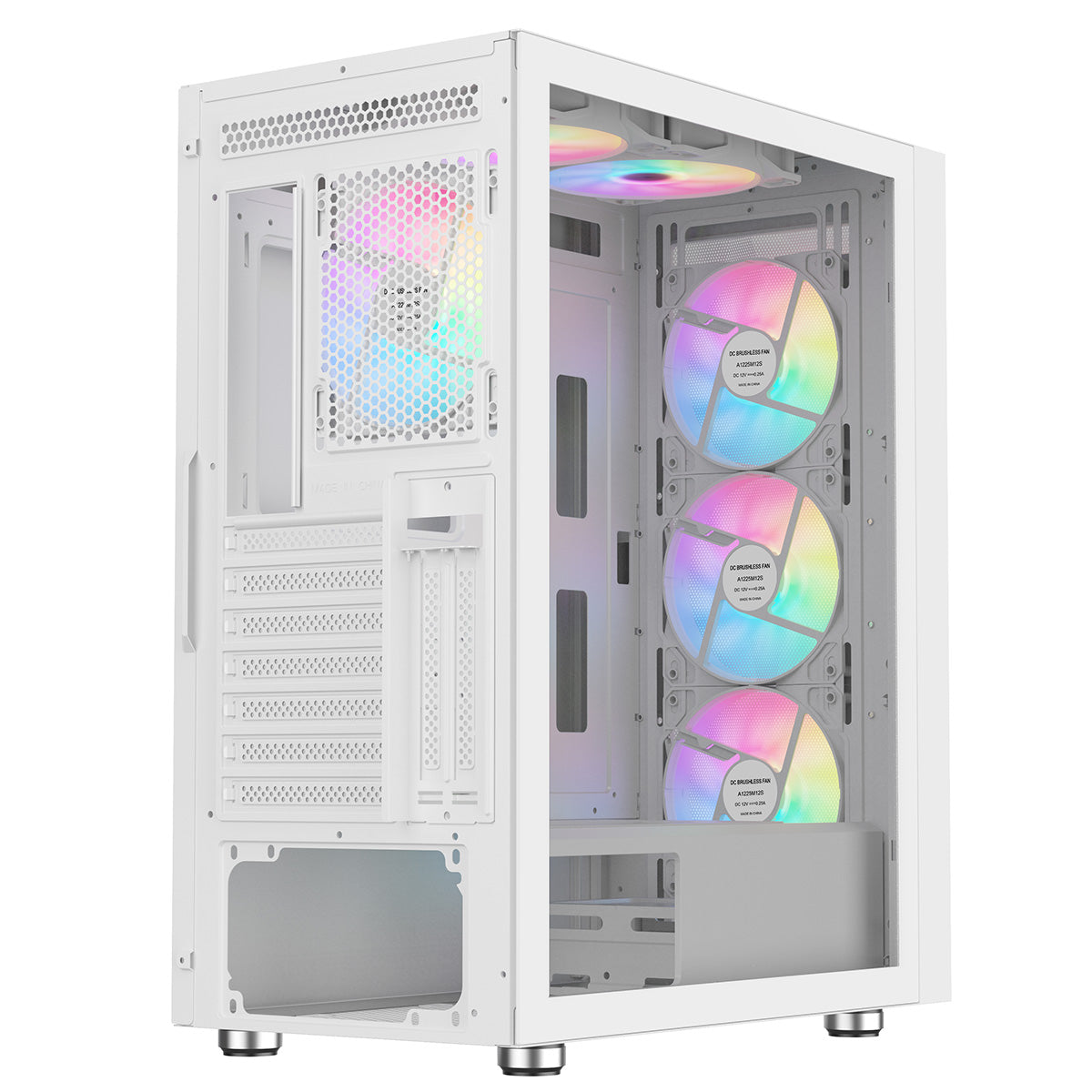 CiT Phantom XL White E-ATX Gaming Case with Crinkled Metal Mesh Front Tinted Tempered Glass Side 6 x Inner-Ring ARGB Fans 6-Port Hub CiT