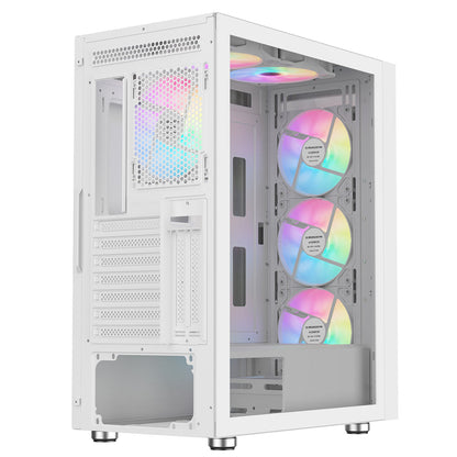 CiT Phantom XL White E-ATX Gaming Case with Crinkled Metal Mesh Front Tinted Tempered Glass Side 6 x Inner-Ring ARGB Fans 6-Port Hub CiT