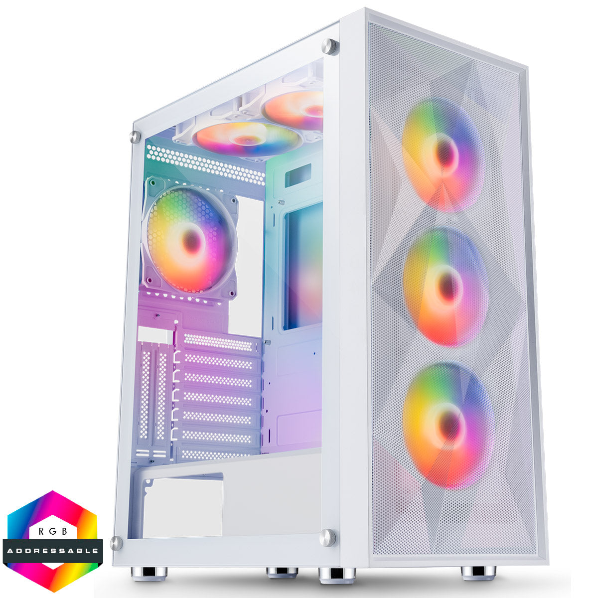 CiT Phantom XL White E-ATX Gaming Case with Crinkled Metal Mesh Front ...