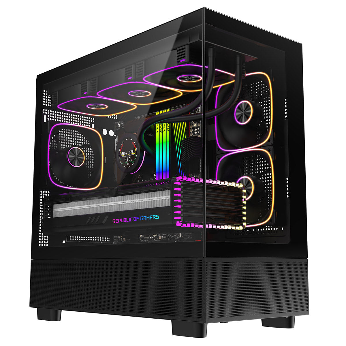 CiT Solar Black Micro-ATX Gaming Case With Two-Sided Tempered Glass and 3 x 120mm PWM ARGB Fans With 6-Port Hub Included CiT