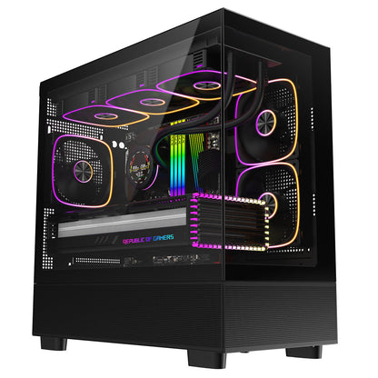 CiT Solar Black Micro-ATX Gaming Case With Two-Sided Tempered Glass and 3 x 120mm PWM ARGB Fans With 6-Port Hub Included CiT
